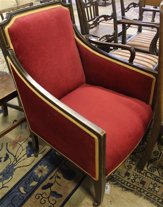 Edwardian inlaid mahogany armchair